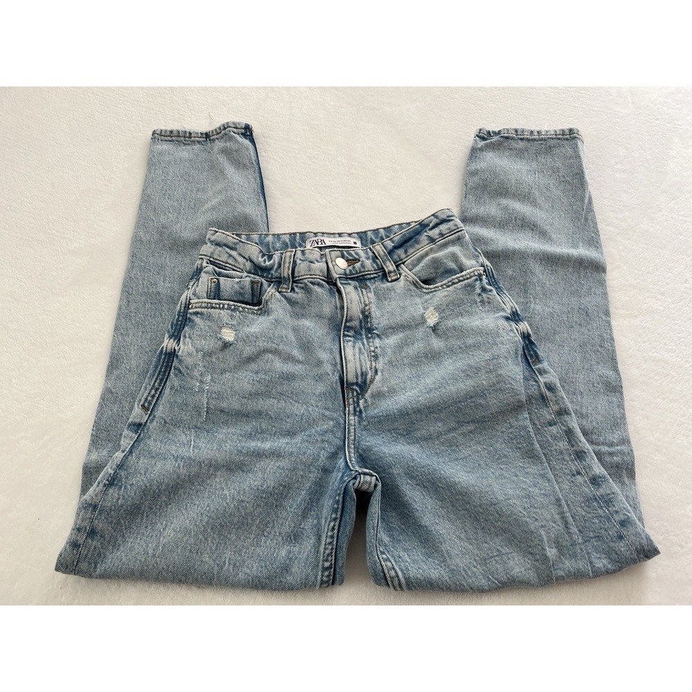 ZARA Distressed‎ Skinny Light Blue Denim Jeans Pockets Size US 2